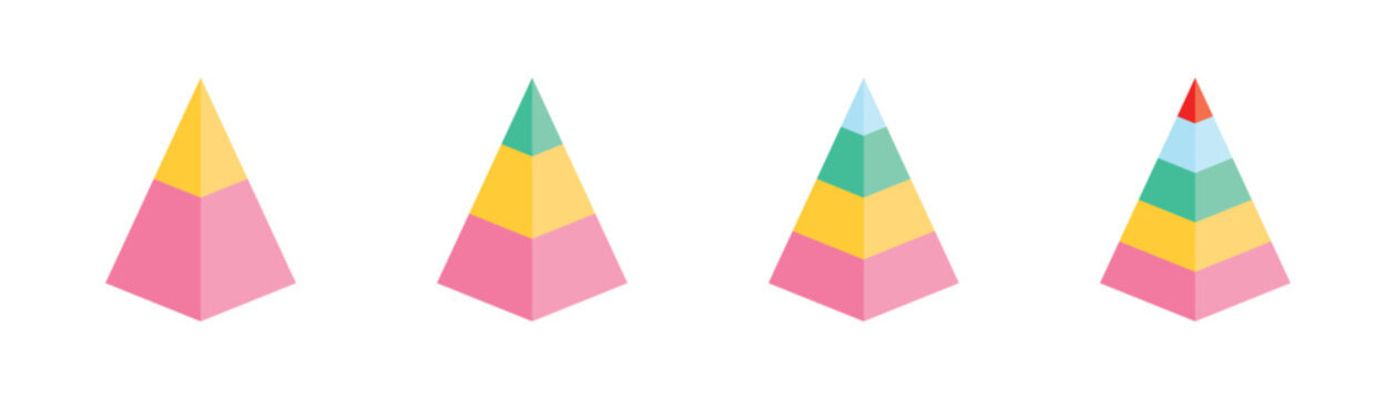 3D style triangular pyramid sign Representing company management tiers, team ranks and leadership levels. Vector illustration triangle pyramid icon isolated on white background.