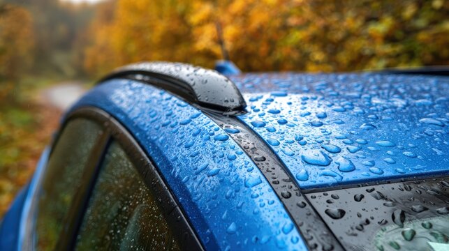 Hail accumulates on the roof of a vehicle