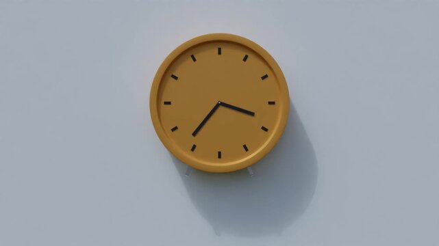 Yellow 3d analog desk clock animation showing rotating hands with cast shadow
