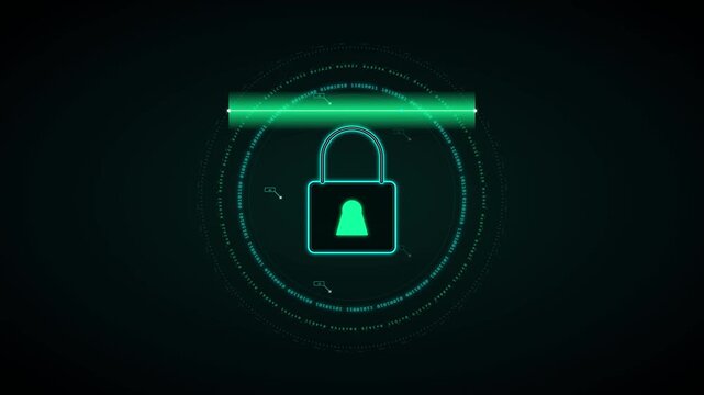 Digital Security Interface with Glowing Padlock and Scanning Beam