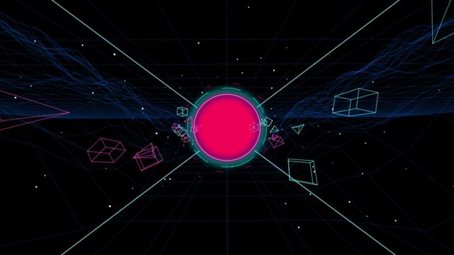 Neon Synthwave Tunnel Pink Wireframe Grid Seamless Loop Background 4k video