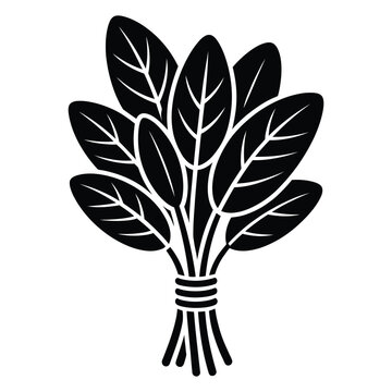 A bundle of leafy herbs is depicted as a stark black silhouette