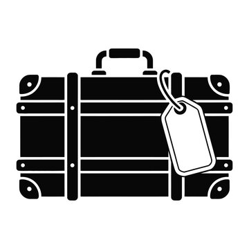 Vintage suitcase with luggage tag appears as a black silhouette travel