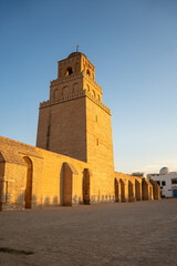 Obraz premium Minaret on the outer wall of the Great Mosque in Kairouan, Tunisia