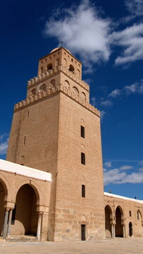 Minaret seen from the courtyard of the Great Mosque in Kairouan, Tunisia