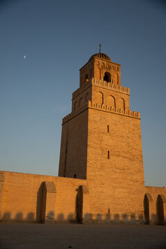 Minaret of the Great Mosque in Kairouan, Tunisia, in late afternoon
