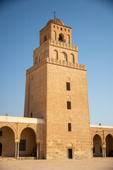 Fototapeta premium Minaret seen from the courtyard of the Great Mosque in Kairouan, Tunisia