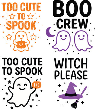 Spooky Halloween T-Shirt Design Collection with Cute Ghosts and Pumpkins