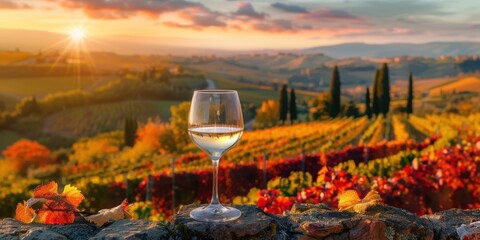 Fototapeta premium Vineyard and landscape during autumn in a scenic region