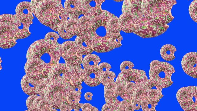 Falling donuts with sprinkles blue screen loop animation,the blue background can be removed.