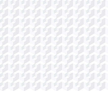 White graphic 3d cubes, seamless geometric pattern. Abstract and modern background with repeating pattern. Isometric projection.