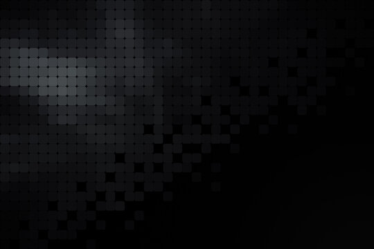 Abstract grid background of rounded gray squares with color gradient on black background. High resolution full frame pixelated background in grey hues for poster, banner, website or template.