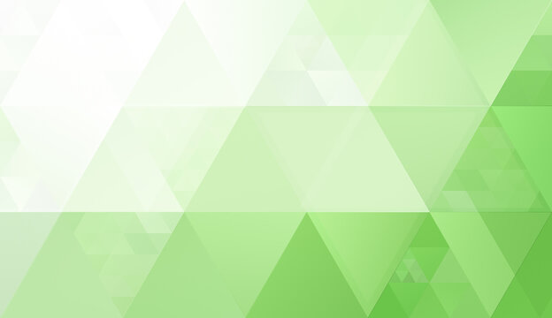 Abstract background made of many white, light and bright green triangles in different sizes. High resolution full frame geometric triangular shape background with copy space.
