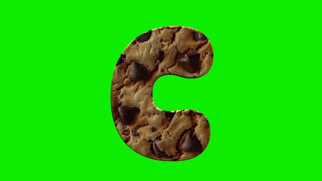 Cookie alphabet letters  animation isolated on green screen background
