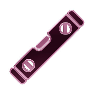 3 d render of a dark purple and pink spirit level construction tool angled diagonally against a black background, isolated on a, transparent background