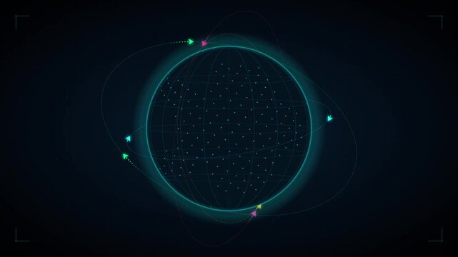 Digital Technology Globe with Futuristic Orbiting Data Points