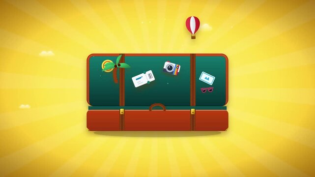 Flat Design Travel Suitcase Concept with Summer Holiday Icons