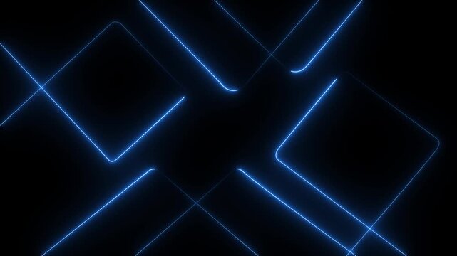 A vibrant abstract background featuring dynamic neon line patterns in shades of blue . Neon blue laser lines animation