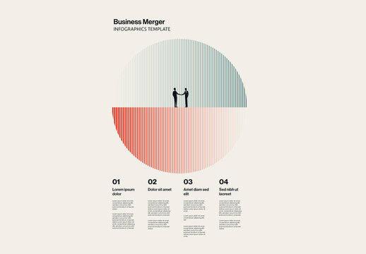 Business Merger Vertical Infographic Template with Striped Circle Gradients Illustration