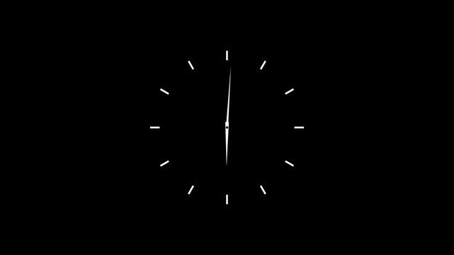 Clock spinning, watch animation on white background with alpha channel. Clock icon flat style. 12 hours clock dial , twenty-four hours time lapse animation. clock icon