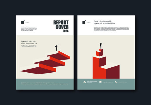 Business Report Cover Template with Growth  Vision and Steps Minimal Illustration