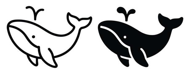 Fototapeta premium Whale, linear and silhouette style, marine mammal illustration, design elements for ocean life concepts