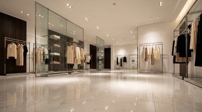 Modern design and luxury shopping concepts within a retail fashion boutique.