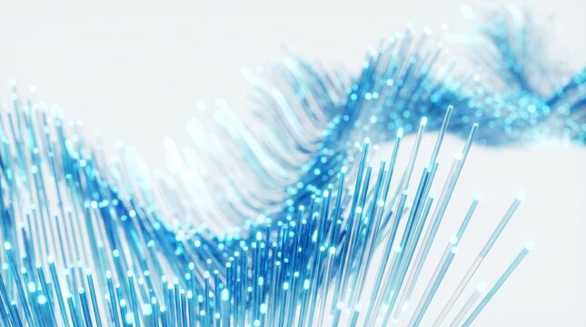 Futuristic technology concept featuring a blue digital data wave and glowing particles