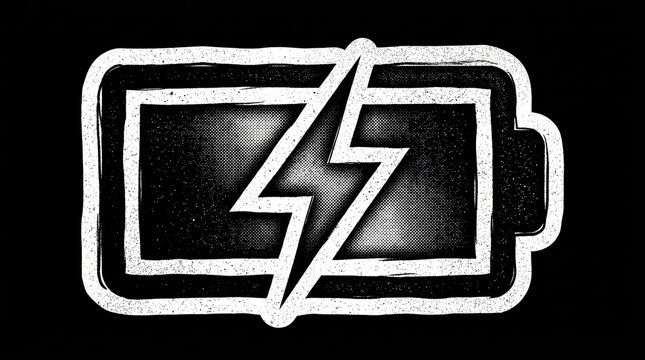 A distressed battery power icon featuring a lightning bolt graphic.