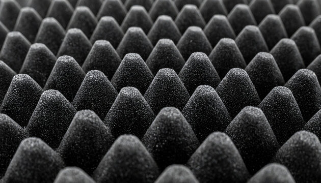 Close up of black acoustic foam panel texture background for soundproofing studio
