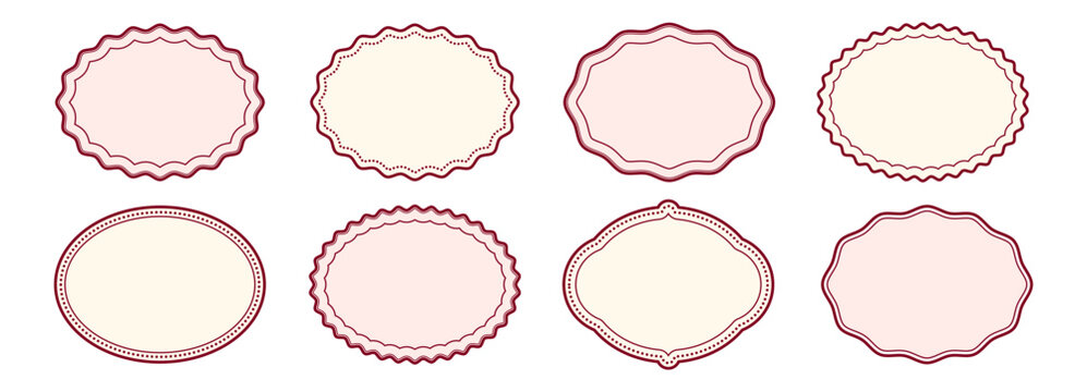 Border coupon, label shape and badge emblem with ornate frame. Vintage outline sign with line traditional for classic retro banner. Set of decorative frame design for label invitation, packaging, tag.