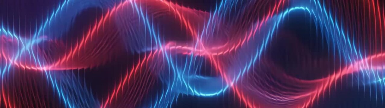 Glowing digital sound waves pulsating forming a rhythmic stream of information Futuristic technology concept for communication and data.