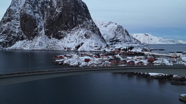 Aerial view of hamnoy fishing village in lofoten norway