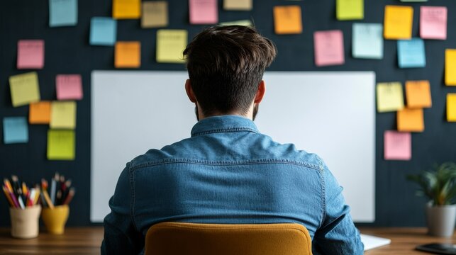 Bright Cafe Technology Moment: Anonymous Project Lead Working Remotely With Blank Kanban Boa