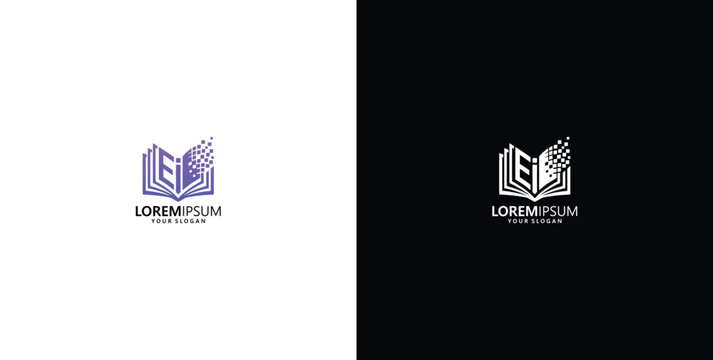 Modern online education and e-learning logo with LE monogram design in book shape