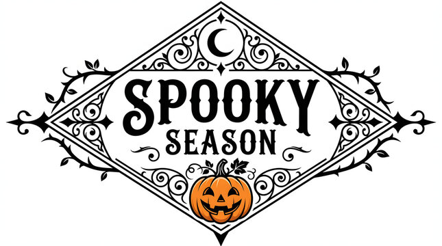 Vintage decorative happy halloween typography design featuring a spooky season emblem with a carved pumpkin