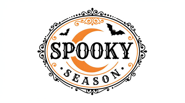 Vintage style happy halloween typography design featuring spooky season text with crescent moon and bats