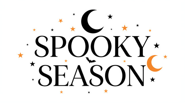 Creative happy halloween typography design featuring spooky season text with moon and stars elements