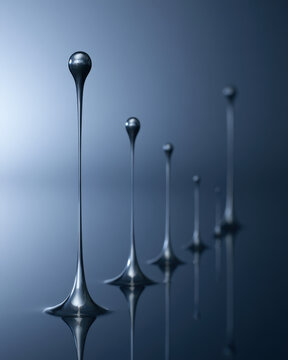 Minimal Black Liquid Droplet Pillars in Perspective for Futuristic Abstract Sculpture Design