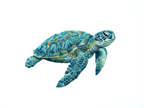 Sea turtle swimming with detailed shell patterns and flippers against