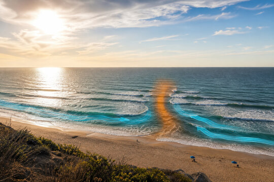 Beach Rip Current Visualization for Coastal Safety Swimmer Hazard Awareness Lifeguard Monitoring and Drowning Prevention