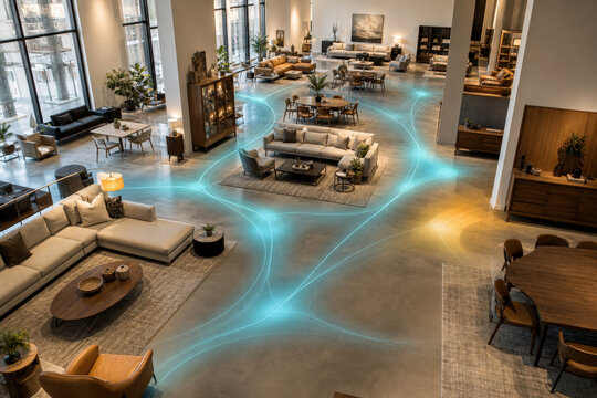 Furniture Showroom Foot Traffic Analytics for Customer Flow Retail Layout Optimization Merchandising and Sales