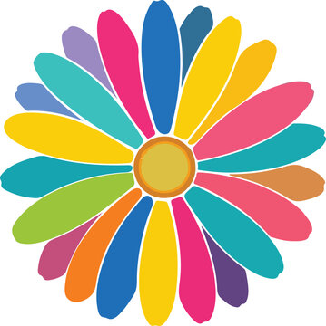 Colorful rainbow daisy flower illustration with bright multi colored petals