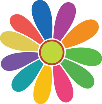 Colorful rainbow flower icon with many petals isolated on a white background