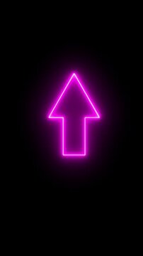 Directional sign arrow points to the up, Abstract directional neon arrow icon animation. Neon light arrow symbol icon. Upload direction arrows symbol. 4k