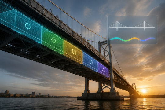 Suspension Bridge Structural Load Scan at Golden Hour for Infrastructure Safety Stress Monitoring and Predictive
