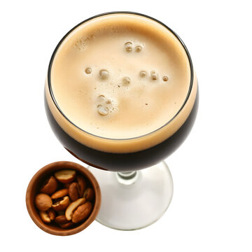 Traditional Belgian beer poured into a branded glass with rich golden color and creamy foam isolated.