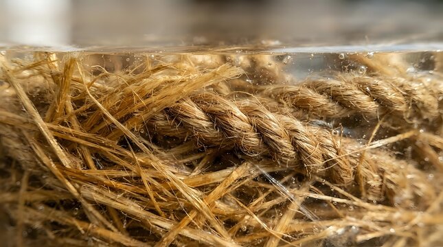 Closeup of natural jute rope fibers showing texture and weave detail