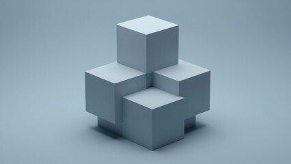 Fototapeta premium Minimalist 3D Abstract Composition of Light Blue Geometric Cubes Arranged in a Structured Pattern on a Soft Gradient Studio Background with Clean Shadows and Modern Aesthetic