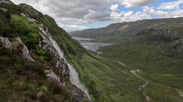Eas a' Chual Aluinn waterfall, highest waterfall of the United Kingdom, in northern Scotland